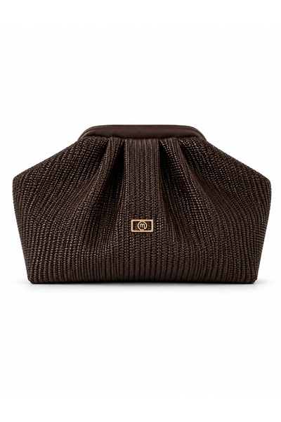 mossi Brown Knitted Straw-Looking Faux Leather Clutch Daily and Evening Dress...
