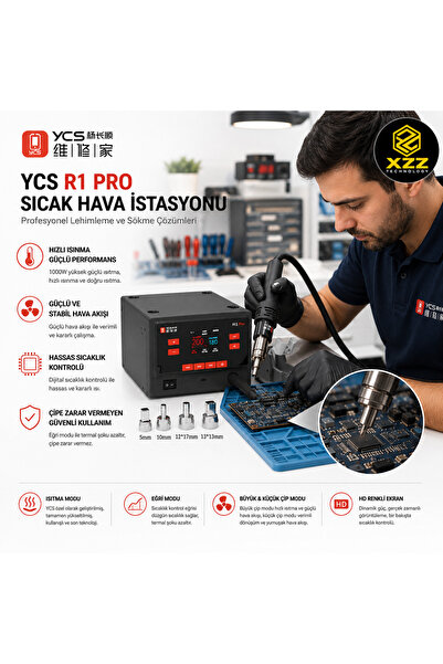 XZZ YCS R1 Pro 1000W Dijital Sıcak Hava Makinesi Profesyonel Lehim Sökme İsta...