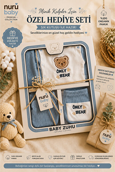 BABY ZUHU %100 Organik Pamuklu 5 Parça Yenidoğan Hastane Çıkışı Hediye Seti –...