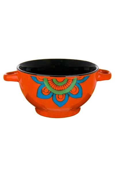 BAMI NETWORK Bol supa cu manere portelan portocaliu 14x8cm 650ml
