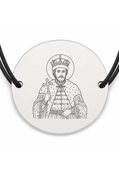 Simoshop Brățară argint 925 cu bănuț Sfântul Constantin Brâncoveanu, șnur neg...