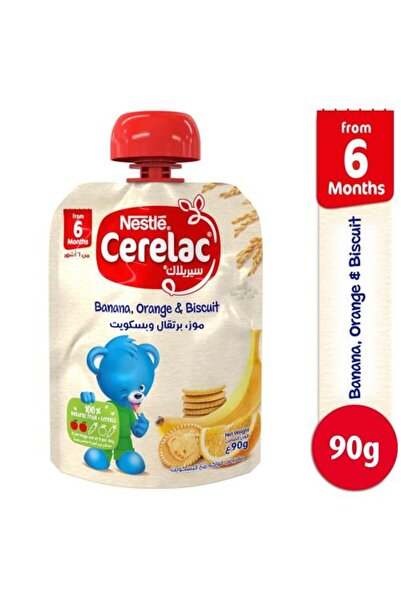 Cerelac طعام أطفال من 6 أشهر فصاعداً بالموز والبرتقال والبسكويت 90 جرام