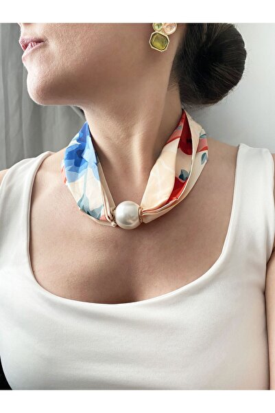 Gox Accessories وشاح مزين باللؤلؤ مع طرف مغناطيسي