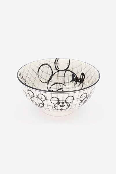 R Squared Zrike Mickey Mouse Sketch Bowl, Beige and Black