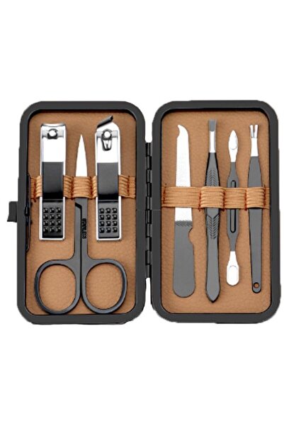 STARSTAR 7-Piece Black Stainless Steel Nail Care Grooming Set with Travel Sto...