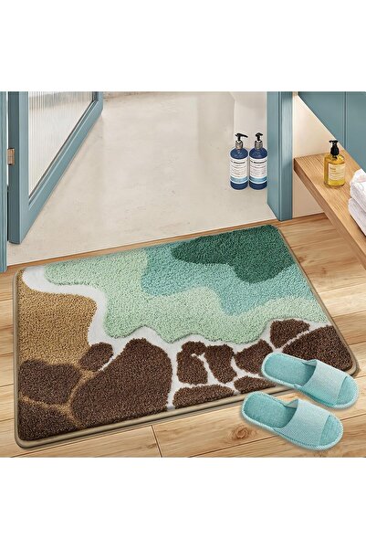 STARSTAR Beach-Themed Plush Bathroom Mat, Coastal Rock Anti-slip Rug, Soft Ab...