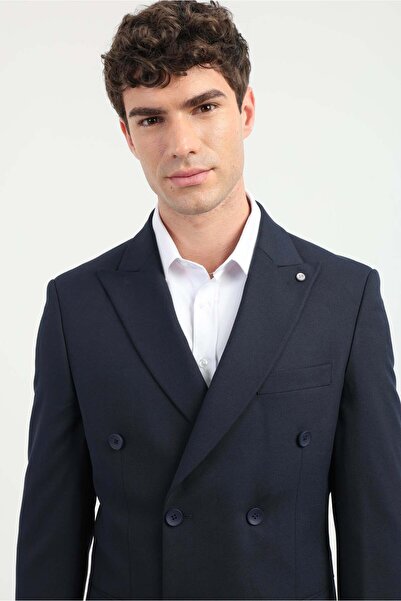 Dufy Erkek Slim Fit Sivri Yaka Lacivert Takım Elbise