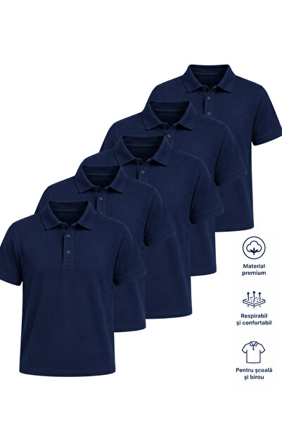 Plus Scorpion Set of 5 Navy Blue Polo Shirts, %100 cotton% Breathable and Com...