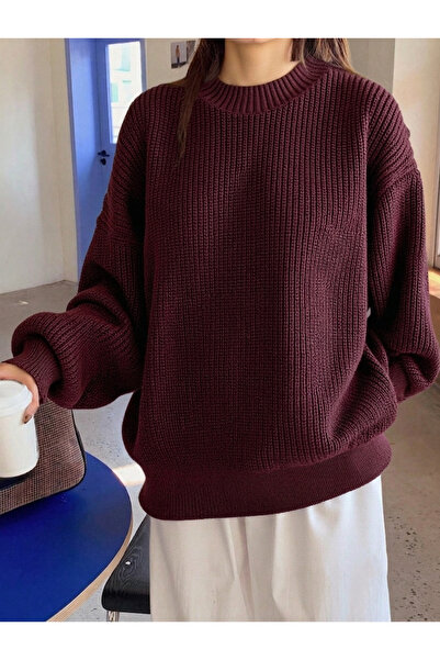 TUMA Women's Burgundy Thessaloniki Knitted Crew Neck Comfortable Fit Oversize...