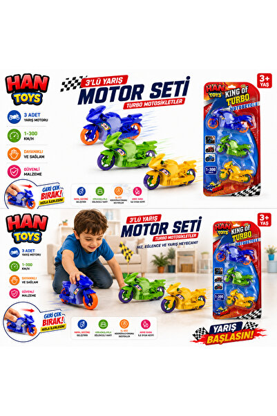 Han toys 3'lü Yarış Motoru Seti – Turbo Motosiklet Oyuncak Seti, Renkli Sürtm...