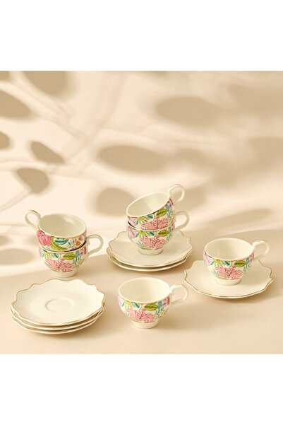Lifestyle Summer Hot Flower Printed 12-Piece Espresso Cup and Saucer Set