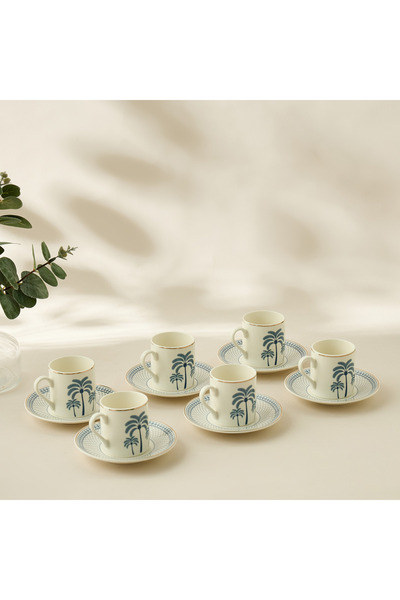 Lifestyle Palm Tree Print 12-Piece Cup and Saucer Set - 70 ml