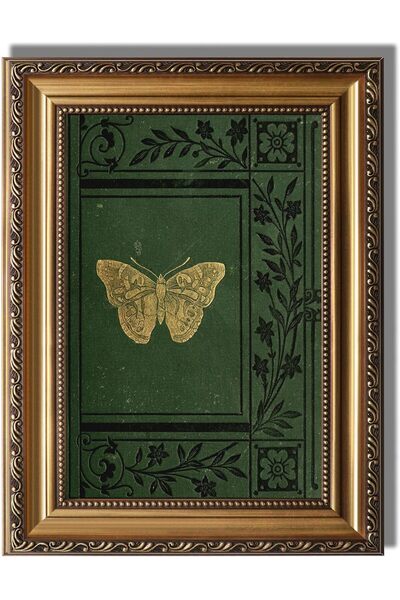 ALAYRA International Gold Framed Vintage Emerald Book Cover Canvas Wall Art (...