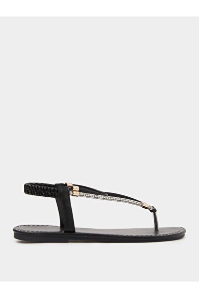 Take Two By Styli Black Embellished Flat Thong Sandals