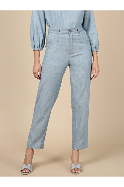 De Moza By Styli Blue Woven Cotton Pants