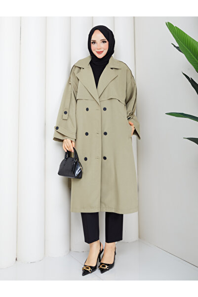 RACE FASHİON Women's Oversize Buttoned Hijab Trench Coat Rc3111