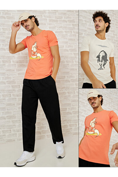 Styli Pack of 2 - Graphic Print Regular Fit T-shirt