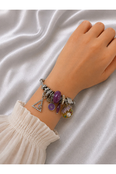 Bymiel Women's Charm Detailed Steel Handcuff Bracelet