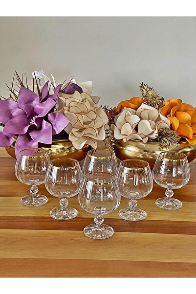 P&ORA PREMIUM KITCHEN PRODUCTS 250 Cc Mouthpiece with Optical Crystal, Original Gilded 6-Piece Coffee Water Glass, Soft Drink Glass, Dowry Gift