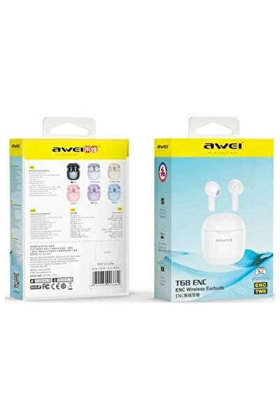 NO BRAND Căști AWEI Bluetooth 5.3 T68 ENC TWS + Stație de andocare Alb / alb