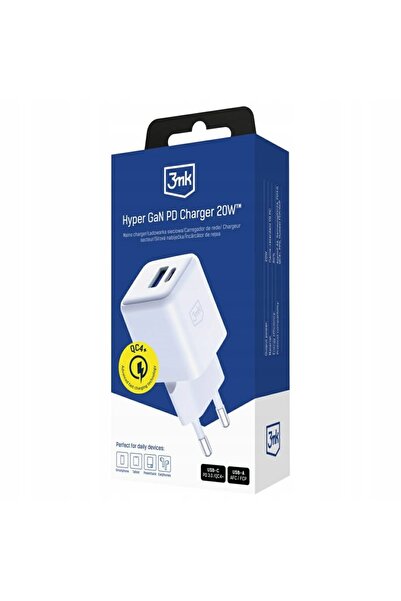 NO BRAND Încărcător 3MK Hyper GaN 20W 1xUSB-A 1xUSB-C PD QC4+ Adaptor de alim...