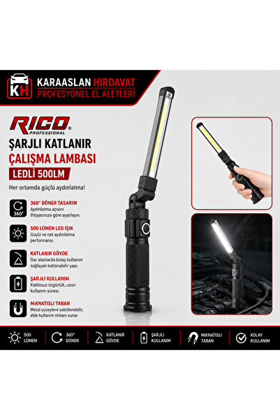 Rico ŞARJLI KATLANIR ÇALIŞMA LAMBASI LEDLİ 500LM