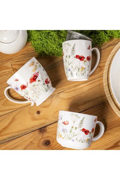 NO BRAND Set de 6 căni de cafea mari de 450 ml, Design Altom, Pădure înflorită