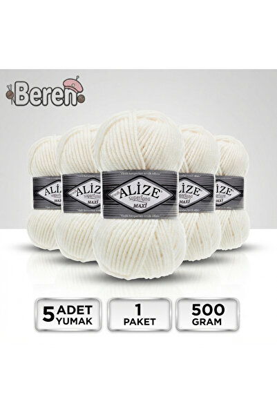 Alize Süperlana Maxi - 62 Light Cream - 5-Pack - 100Gr/100M - Hand Knitting Y...