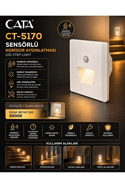 Cata CT-5170-1 SENSÖRLÜ KORİDOR AYDINLATMASI (GÜNIŞIĞI)