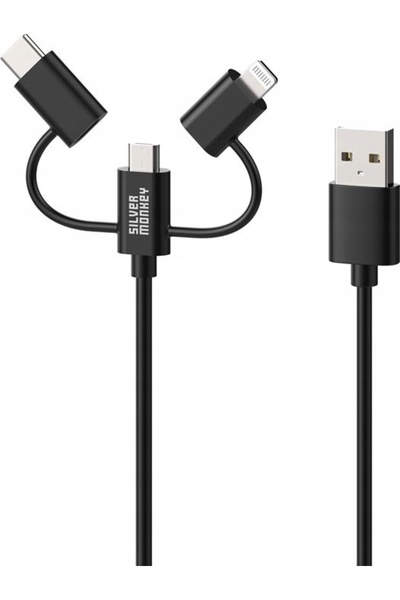 NO BRAND Cablu USB Silver Monkey 3 în 1 USB C, Micro USB, Lightning MFI 1m