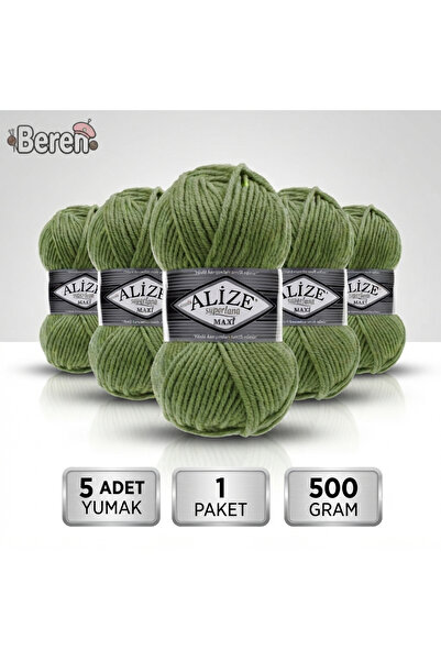 Alize Süperlana Maxi - 620 Olive Green - 5-Pack - 100Gr/100M - Hand Knitting ...
