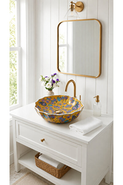 EvaniLife Bektaşi Model Golden Meadow Serisi El Yapımı Seramik Lavabo Özel Ta...