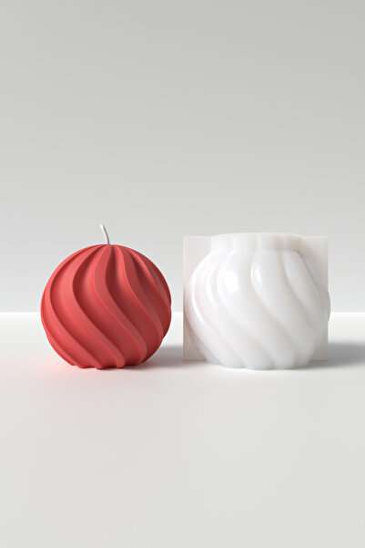 Cageartstudio Sarmal Küre Mum Silikon Kalıp 7.3 x 8 cm - Orta Boy Çizgili Kür...