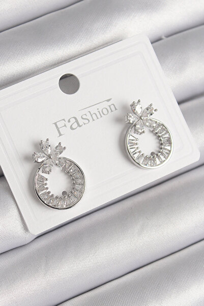 Generic Brand Brass Silver Color Zircon Stone Hoop Model Flower Figure Women'...