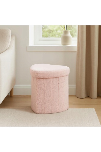 Home Styling Collection PUFA ÎN FORMĂ DE INIMĂ, CU TAPIȚERIE DIN PLUȘ ROZ, 34...
