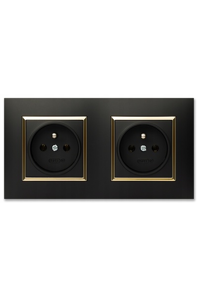NO BRAND 2x Priză simplă cu împământare cu ramă dublă Ospel Aria Negru / Auriu