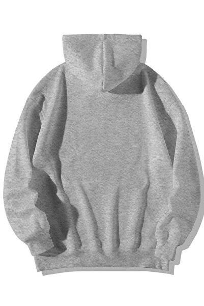 Harmandar Ördek Baskılı Unisex Siyah Gri Kanguru Cepli Kapüşonlu Sweatshirt Hoodie