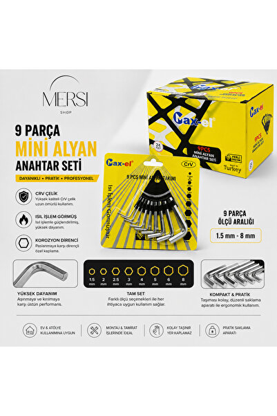 Mersi SHOP 9 Piece Mini Allen Key Set Crv Steel Allen Key Set Heat Treated 1....