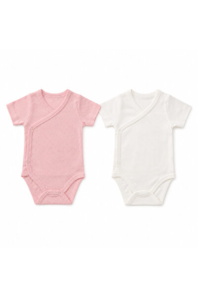 FYB 2-Piece Short Sleeve 100% Cotton Openwork Double Breasted Baby Bodysuit Set