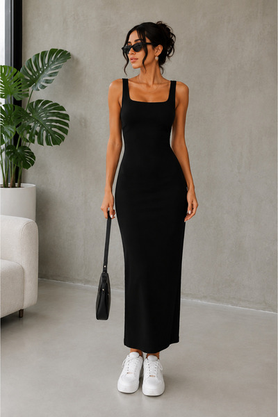 west club Ribbed Square Neck Maxi Dress Offering a Fit Look