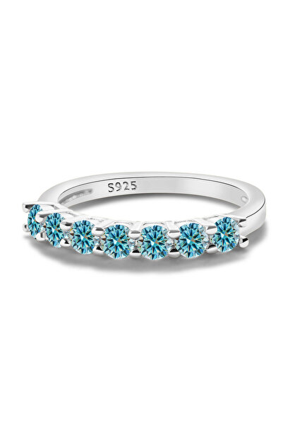 Choice28 7 naturalblue 3mmx7PCS Round Moissanite Ring 18K White Gold Plated 9...