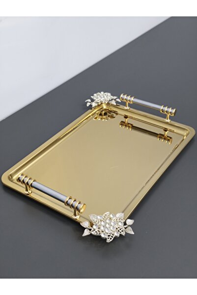 PARILTI HOME COLLECTİON Figured, Metal-Handled, Stainless Steel Rectangular T...