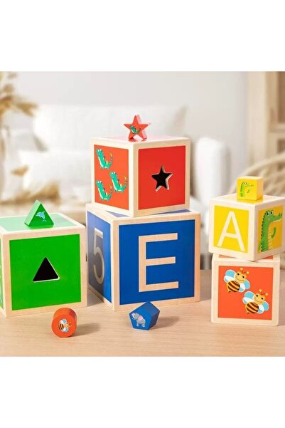 CasaDesteapta.ro Дървена играчка - Комплект от 5 вложени кутии - Монтесори дъ...