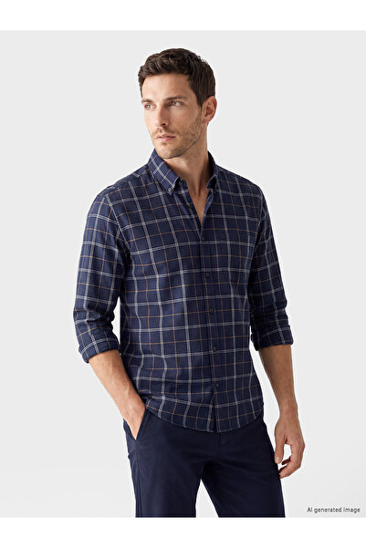 LC Waikiki Lcwaikiki Classic Navy Blue Regular Fit Plaid Oxford Men's Shirt