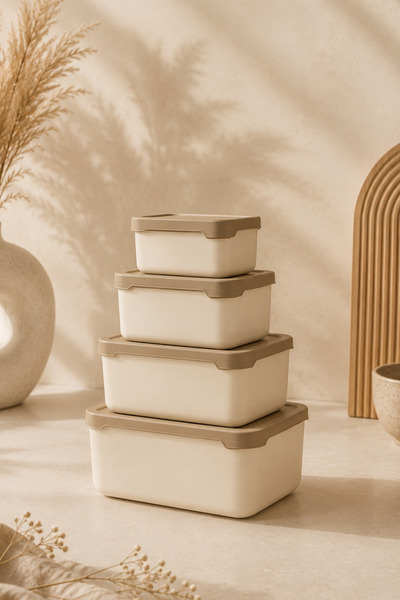 Seral Set of 4 Rectangular Storage Containers Beige |   2.2L 1.4L 0.80L 0.40L...