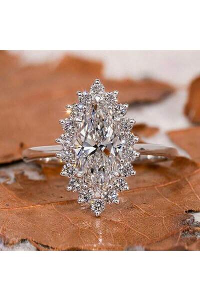Choice3 7 Silver 925 Sterling Silver Simplicity Marquise Surround Zircon Ring...