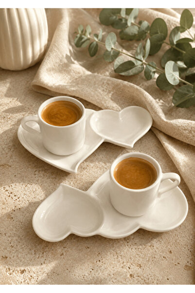 FBE HOME Ceramic Heart Coffee Cup Set for 2 People |   Espresso & Turkish Cof...
