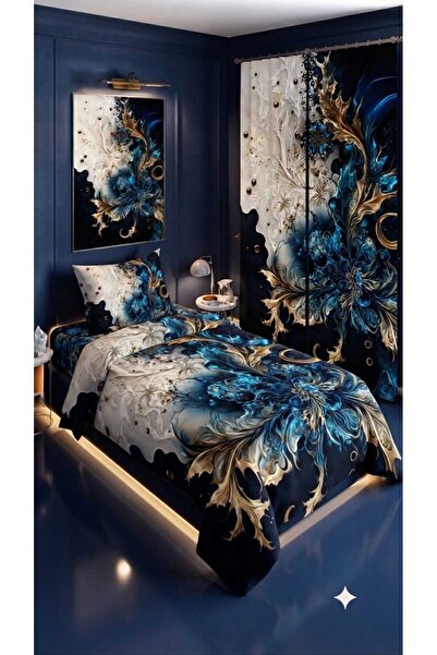 Elmas Dizayn 280*240 سم. طقم غرفة نوم بتصميم خاص مع ستارة خلفية، غطاء لحاف مف...