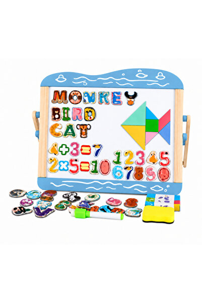 OEM Tablă magnetică educativă albastră cu litere, cifre și tangram