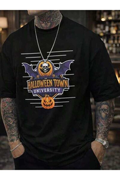 NOURAM Men's THE HALLOWEEN TOWN UNIVERSITY Graphic T-Shirt - Oversized Relaxe...